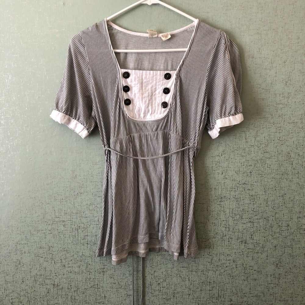 Anthropologie Little Yellow Button Striped Top